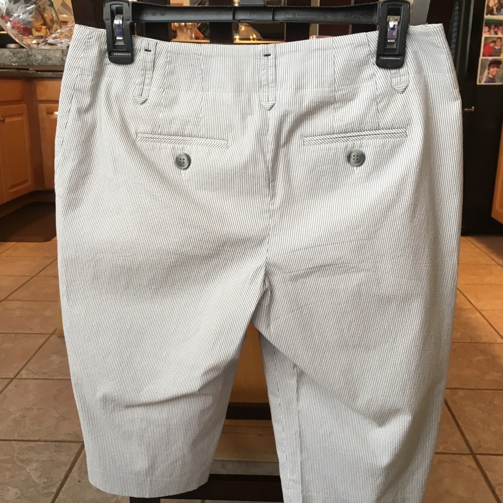Ann Taylor Loft capris, grey/white pin striped